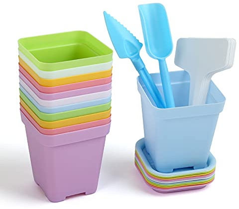 Kesote Blumentopf 12er Anzuchttöpfe Klein Töpfe 7 cm Pflanztöpfe mit Untersetzer Blumentöpfe Kunststoff, 6 Farbe