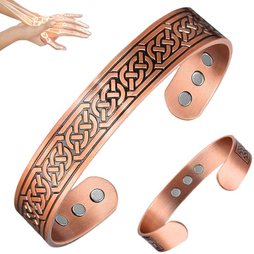Vicmag Bracelet Magnétique en Cuivre pour Homme 9 PCS 3500 Gauss Aimants Brazaletes 100% Solide Pur Cuivre Bijoux Manchette Bracelets (Taille Ajustable avec Boîte Cadeau) (Axe)