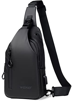 FANDARE Lässig Brusttasche Ultraleicht Sling Bag Geschäft Umhängetasche mit USB-Ladeanschluss für Herren Schultertasche Outdoor Sport Wandern Radfahren Reisen Wasserdicht Polyester Schwarz