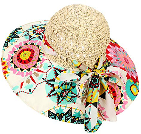 LONTG Femme Chapeau de Paille Pliable Chapeau de Soleil Large Bord UPF 50+ Chapeau de Panama Élégant Chic Capeline d'été Anti UV Casquette à Visière Fibre Fraîche Respirant pour Plage Voyage Vacances