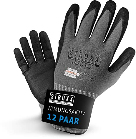 STROXX – 12Paar Flexx Arbeitshandschuhe Gr.8 (M) - Atmungsaktiv - Der Allrounder ermöglicht den professionellen Einsatz im Alltag, ob als Schutzhandschuhe, Montagehandschuhe oder Gartenhandschuhe