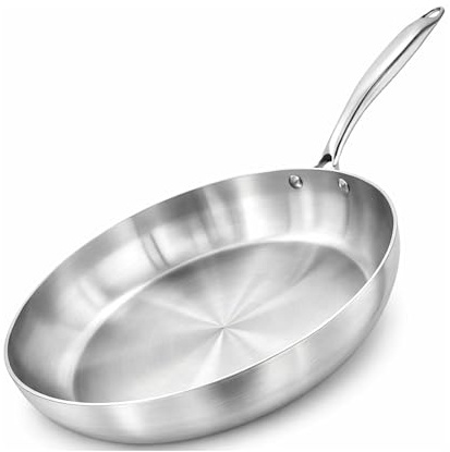 Chabrias Ltd 26cm Tri-Ply Stainless Steel Chef Frying Pan - Tri-Ply Construction, Induction & All Hob Compatible, Oven Safe, Professional British Made Skillet for Even Heat Distribution