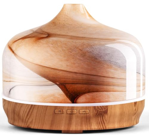 Porseme 500ml Glass Essential Oil Diffuser Aromatherapy Ultrasonic Cool Mist Humidifier 15-21 Running Hours Waterless Auto-Off Air Diffusers for Sleeping Yoga Working Spa(Desert)