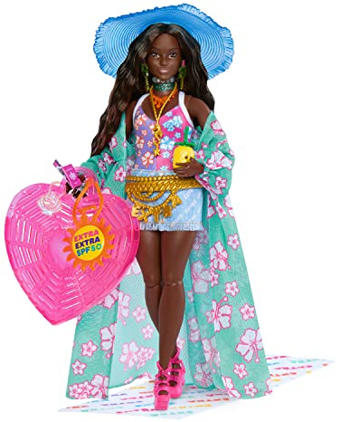 Barbie Extra Fly Playa Muñeca articulada afroamericana con Conjunto de Moda, Maleta y Accesorios de Viaje, Juguete +3 años (Mattel HPB14)