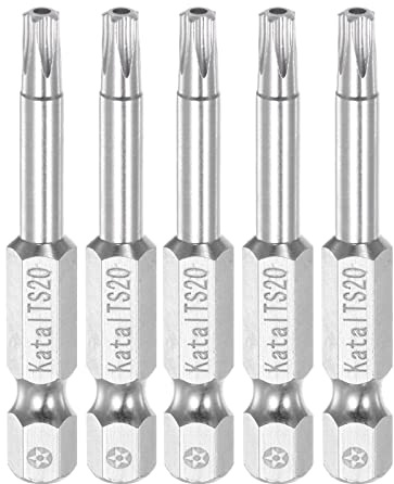 sourcing map 5pcs T20 Magnétique Sécurité Étoile 5 Pointe Torx Embout Tournevis 1/4 Hex Tige 2 Longueur