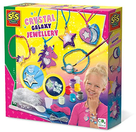 SES Creative 14762 Unicorn Kristallschmuck Galaxy, Blau,Gelb,Rosa,Rot,Schwarz