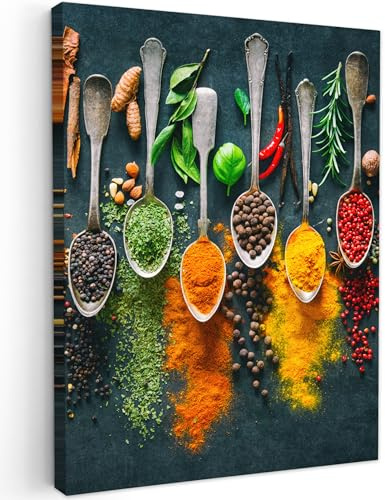 MuchoWow© Impression sur Toile Photo Peinture Tableau Decoration Murale | 30x40 cm - Chambre Salon Maison Deco Cuisine - Herbes - Epices - Cuillères