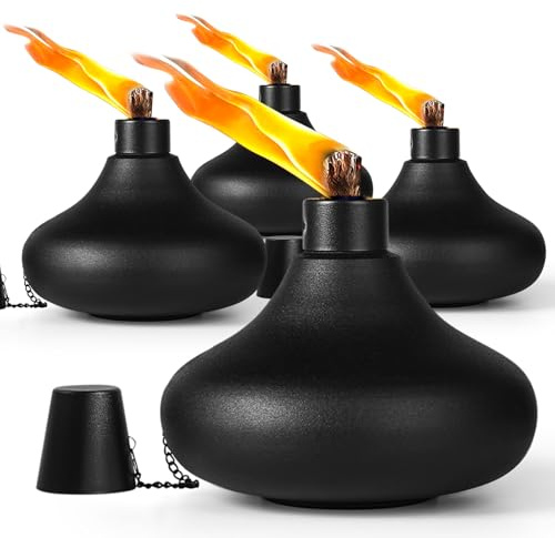 ZSPENG 4 Pack Metal Table Top Torches,24.5 oz Citronella Torches for Outside,Refillable Flame Light Torch with Wicks and Covers, Landscape Lanterns Torches for Party, Garden Decor,DIY, ZMJYW-04