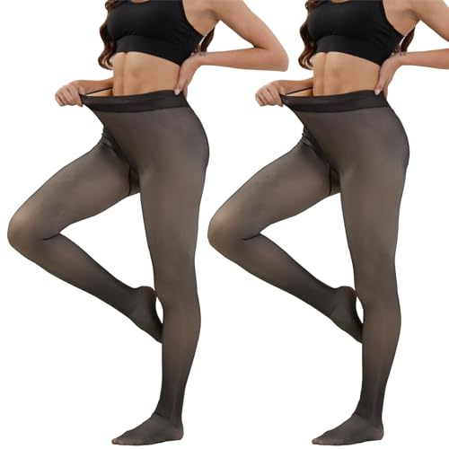 Merlvida Strumpfhosen Damer Vinter High Waist Termo Strumpfhose Fodrade Leggings Varm Fleece Vinterstrumpfhose Fusk Genomskinlig Termostrumpfhose Pantyhose 1-3 Par