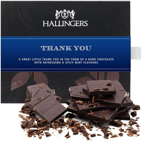 Hallingers Genuss Manufaktur Vegane Schokolade Dankeschön-Geschenk - Tafel aus handgeschöpftem Edelkakao ohne Alkohol edler Karton Thank You Pur 85%, Geschenkidee für Frauen Männer