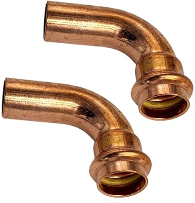 zbs24 Pressfittings Kupfer, Bogen 15mm 90° I/A (2 Stück), mit Dichtungen für Trinkwasser und Gasleitungen, V-Press Kontur, DVGW geprüft