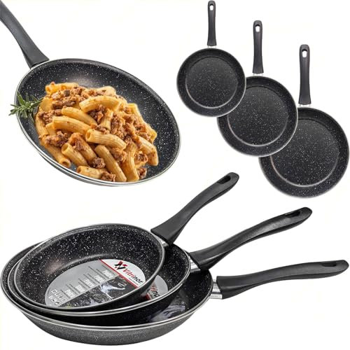 Sicignano | Set 3 Padelle Antiaderenti Ø 20/24/28 cm, Acciaio Vetrificato, Induzione Gas Elettrico Vetroceramica, Manico Ergonomico Antiscottatura, Efficienza Energetica