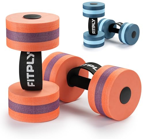 fitply Water Weights Aquatic Pool Dumbbells for Swimming Exercise - EVA Foam Swim Pool Weights with Handle Strip, 2PCS Lightweight Water Dumbbells, Aerobics Swimming Exercise Equipment