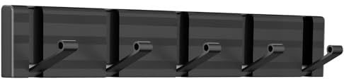 Wisfame Garderobenhaken Wand Schwarze, Moderne und Platzsparende Garderobenleiste mit 5 Beweglichen Hakens,Stabile Kleiderhaken Wand für Jacken,Mäntel, Taschen,Hüte und Schals