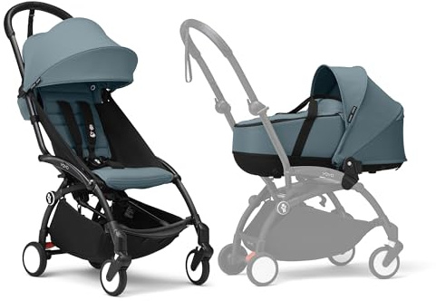 Stokke YOYO3 Kinderwagen mit Liegewanne - Enthält schwarzem Rahmen, YOYO 6 + Textilset (Aqua) & Liegewanne (Aqua)