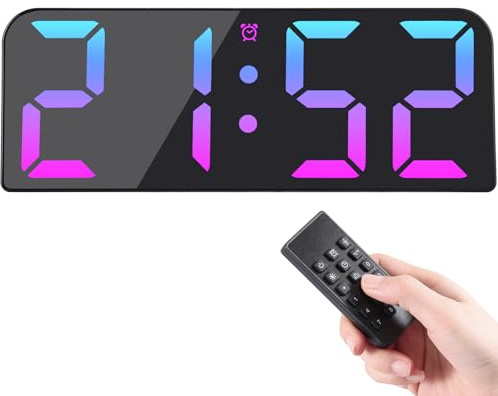 Koolertron Orologio da Parete Digitale Mini con Telecomando, 9.5 Moderni Orologio Sveglia Digitale con 8 Stili colori LED Display, 3 Allarme,Conteggio su/Giù,Ora,Data,Temperatura per Casa Cucina