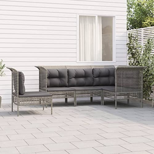SECOLI Gartensofa wetterfest Metall Gartenlounge Outdoor Balkon Lounge Ecksofa Lounge Balkonmöbel Kleiner Balkon Balkonsofa loungesofa Outdoor Terassenmöbel außen mit Kissen Grau-5-tlg-2