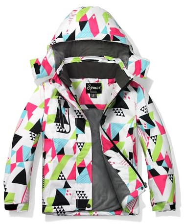 Spmor Girls' Waterproof Ski Jacket Warm Coat Windproof Winter Snowboarding Jacket Geometric 8