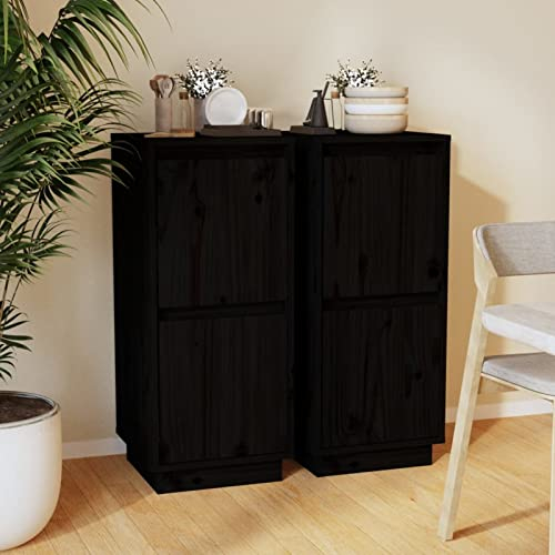 CIADAZ Sideboard, Kommode Schlafzimmer, Kommoden & Sideboards, Wohnzimmerschrank, Flur Kommode, Zimmer Möbel,s 2 STK. Schwarz 31,5x34x75 cm Massivholz Kiefer
