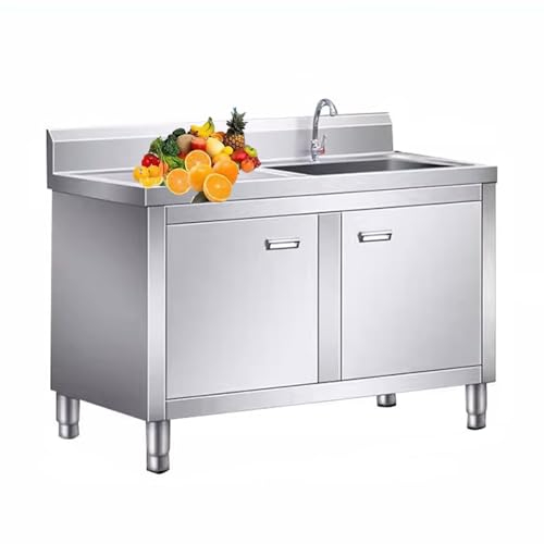 Edelstahl Spülenschrank Mit Linker Plattform Und Rechtem Becken Außenspüle Mit Wasserhahn Freistehender Spülenschrank Küchen-Garage-Spüle Mit Arbeitsplatte(100x80x50cm)