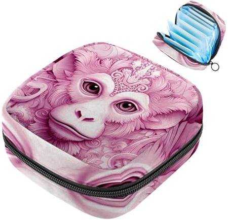 Aufbewahrungstasche für Damenbinden, Pink Monkey Orang-Utan-2032, Tampon-Reißverschlusstasche, Periodenbeutel für Teenager, Mädchen, weibliche Menstruations-Geldbörse
