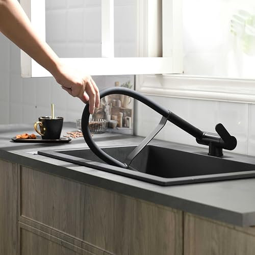 SJQKA Vorfenster Küchenarmatur Aus 360° Verstellbarer-Wasserhahn Küche Mit 2 Strahlarten, 360° Drehbare Armatur Und Unterfenstermontage, Ideale Mischbatterie Für Küchen Unter Dem Fenster (Schwarz)