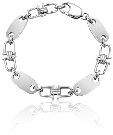 T TAKONE Cadena de acero inoxidable para hombre, pulsera de 21 cm, diseño de alta calidad, cadena de estribo de moda (plata), 21 cm, acero inoxidable, yeso