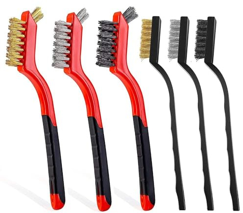 6 Pack Wire Brush Set Brass Brush Nylon Brush Set Metal Rust Remover Brushes for Cleaning Welding Slag, Dirt, Rust,BBQ Grill Cleaning Brush,Kitchen cleaning (6)