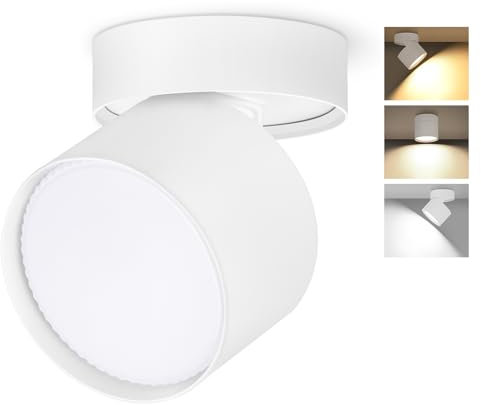 GeyouLux Faretto da soffitto LED Orientabili, 7W 800LM Faretti LED Soffitto Interno 350°+90°, Alluminio, Lampadina LED GX53 Incluso, 3000K/4500K/6500K Faretto LED Interno Bianco 1 Pezzo