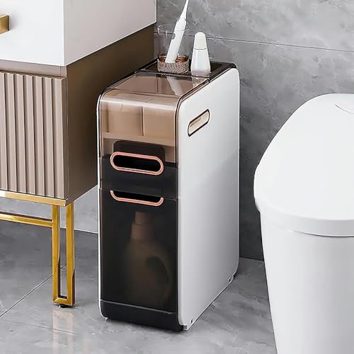 MEWVABKW Lagerschrank, schmaler Badezimmer-Lagerschrank mit Schublade, 4-stufiger großer Lagerschrank mit großer Kapazität, hoher, schmaler Lagerschrank mit Kunststoffschubladen und Rollen, vertikale