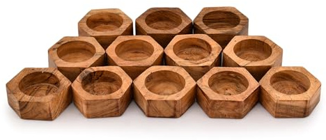 Indus Lifespace Juego de 12 portavelas de madera de acacia para mesa de comedor, boda, fiesta, cumpleaños, decoración de vacaciones (5,7 x 5,7 x 2,5 cm)