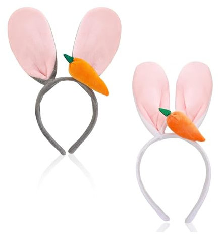 GWAWG 2 Stück Hasen Haarreif Karotte Hasenohren Stirnband für Kinder Frauen Plüsch Hase Ohren Haarbänder Oster Hasenohren Bunny Zubehör Tier Kostüm Set für Oster Halloween Mottopart Karneval Party
