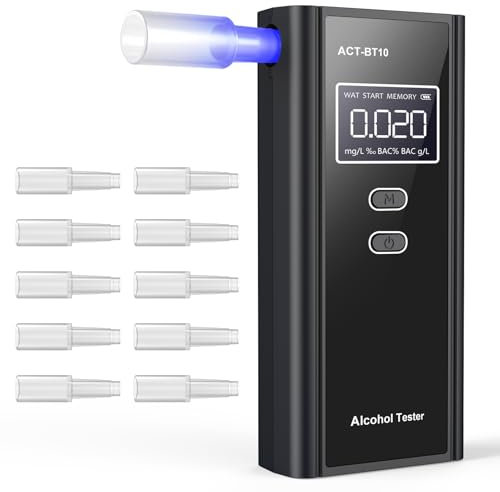 Milduall Etilometro Portatile, Alcol Test con Display LCD Digitale Etilometro con 10 Boccagli Ricaricabile Etilometri Professionale Senza Contatto per Patry all'aperto