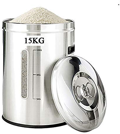 Stainless Steel Rice Dispenser & Cereal Storage Container 15KG/25KG Food Bin with Lid Ideal for Flour Grains Kitchen nization Airtight Storage Solution