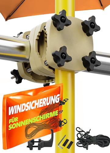 4smile Sonnenschirmhalter Balkongeländer + Windsicherung für Sonnenschirme - Schirmhalterung Balkongeländer als Sonnenschirmständer Balkon, Sandbraun