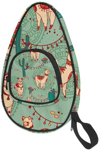 VAPOKF Housse pour raquette de tennis de table, motif cactus et alpaga vert avec pochette pour 4 à 5 balles
