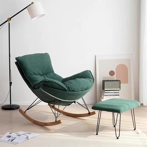 Moderner Terrassenschaukelstuhl mit Fußhocker, bequemer Sofasessel für Balkon, Schlafzimmer im Innenbereich, ergonomischer Loungesessel (grün)