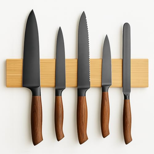 BLADO Magnetischer Messerhalter für Wand - Bambus Messer Magnetleiste mit starkem Halt - Einfach zu installierender Utensilienhalter für Küchenzubehör, Werkzeuge und Garagen (40cm)