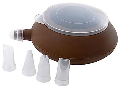 VICASKY Large Teapot-Shaped Silicone Cake Decorating Squeezer Pen in Coffee Color 4 Nozzles Set for Macaron Baking and Pastry Craft Moulds
