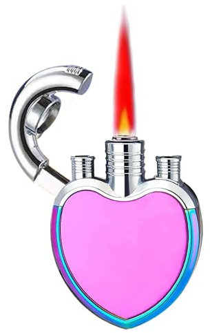 mnopx Accendino a Torcia Rosso Jet Flame, Gas butano, Mini accendini Antivento Ricaricabili, Fiamma Regolabile for Candele, Camino, griglia(Pink)