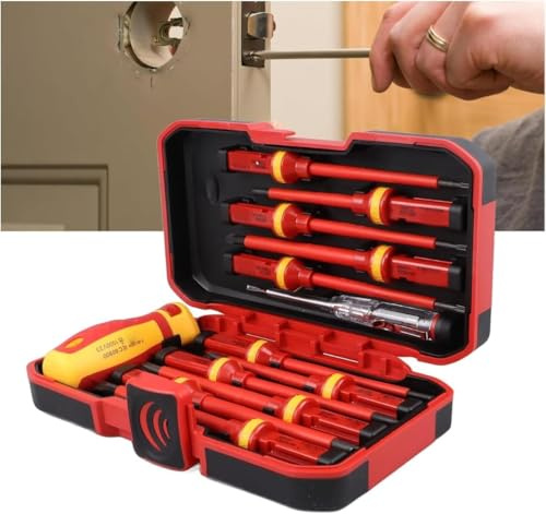 Juego de destornilladores magnéticos de 13 piezas, kit de herramientas de electricista aislado VDE de 1000 V con mango intercambiable, puntas Torx Phillips Pozidriv ranuradas y funda de transporte