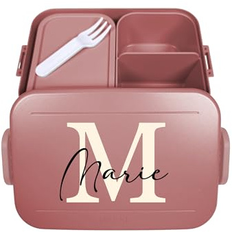 Mepal Bento - Contenitore per il pranzo Take a Break personalizzato, contenitore per il pranzo con nome, con lettera iniziale, colore: Rosso