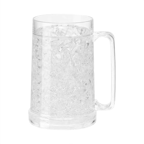 Freezer Beer Mugs, 16 oz Clear Double Wall Gel Frosty Ice Mugs with Handles, Perfect Frozen Beer Mugs for Home Bar Accessories, Gifts for Men