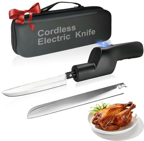 YOTAN Cordless Electric Knife, Electric Turkey Carver, Portable Rechargeable Lithium Electric Knife with Safety Lock, for Carving Meat, Turkey, Fish, Poultry, Steak, Bread, Vegetables, Handmade