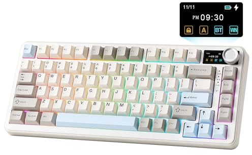 YUNZII B75 PRO MAX 75% Tastiera Meccanica Wireless (Beige, Milk V2) | Keyboard con Schermo TFT e Rotelle, QMK/VIA, RGB, Gasket Hot-swap Switch Pre-lubrificati, BT/USB-C/2.4G, per Win/Mac
