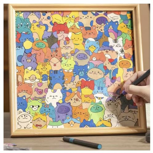 DIY trä katt pusselram, gör-det-själv rolig unik design hållbar och sentimental katt pusselform och träduk, oregelbundna katter silhuett utan luckor för en tankeväckande självgjord present (12 färger)