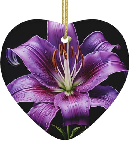 Weihnachtsbaum Keramik Hängende Liebe Ornament YYHWHJDE Lila Lilien Drucke können Festivals oder Partys eine romantische Note verleihen