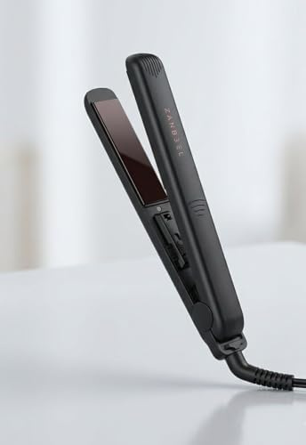 ZANBEEL Mini Hair Straightener, Ceramic Coating Plates, 200°C Max Temperature,LED Indicator Flat Iron 17W PTC Fast Heating Straightening Iron, Lock Function (Black)