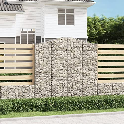 Mokuyary Gabion with High Arch 200 x 50 x 200/220 cm Galvanised Iron Stone Basket Made of Metal, Stone Wall as Garden Fence, Gabion Grid as Privacy Screen