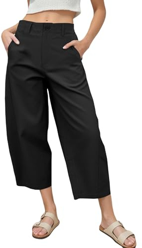 EGOCKAL Women's Barrel Leg Pants Casual High Waisted Summer Baggy Harem Pants Trendy Elastic Waist Trousers with Pockets Black